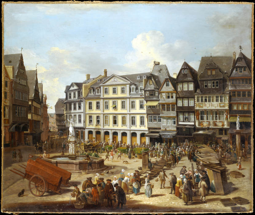Frankfurter Römerberg am Markttag von Christian Georg Schütz d. Ä.