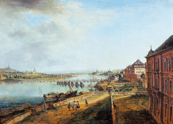 Ansicht des Mainzer Rheinufers von der Martinsburg her von Christian Georg Schütz d.Ä.