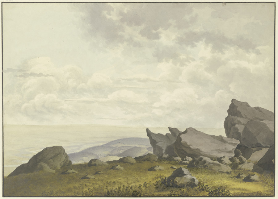 Blick durch Felsen auf dem Feldberg im Taunus nach Reifenberg und in die Mainebene von Christian Georg Schutz