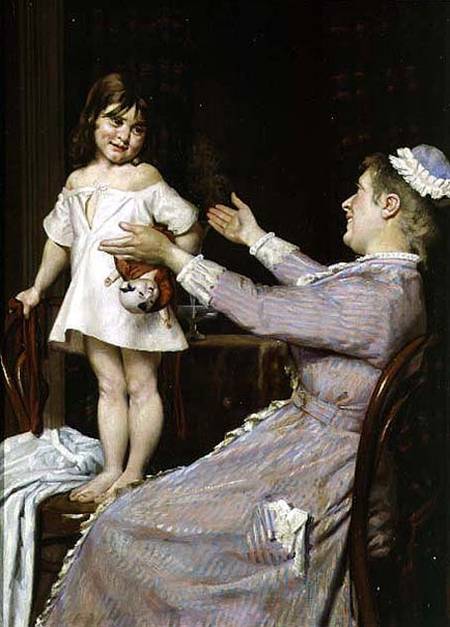 Little Girl with a Doll and Her Nurse von Christian Pram Henningsen