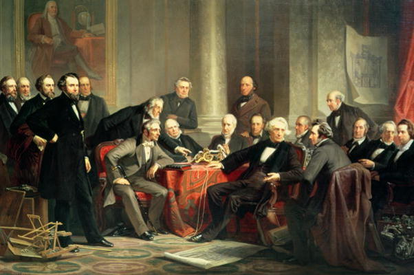 Men of Progress: group portrait of the great American inventors of the Victorian Age, 1862 (oil on c von Christian Schussele
