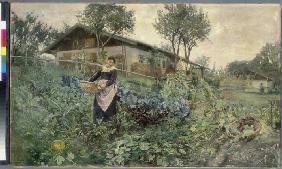 Bäuerin im Gemüsegarten Um 1900