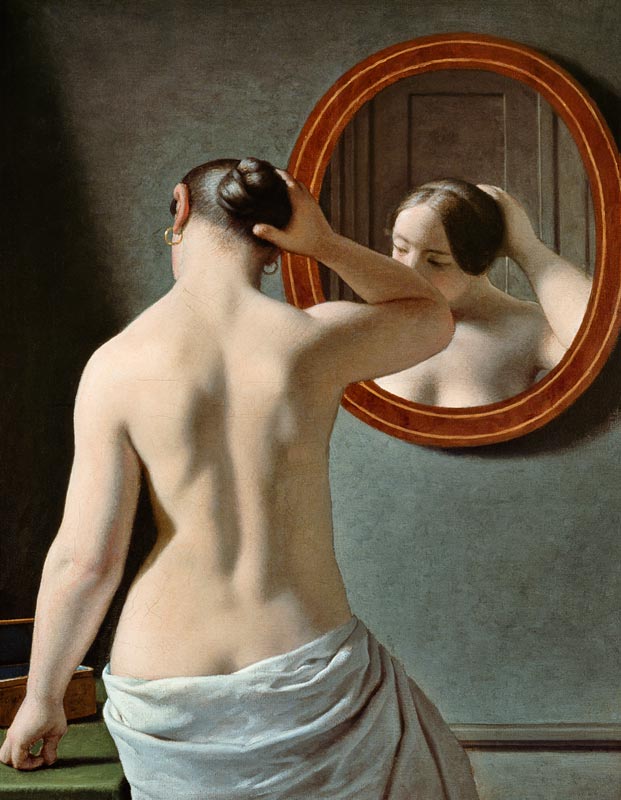 Rückenakt (Morgentoilette) / Junge Frau vor einem Spiegel von Christoffer Wilhelm Eckersberg