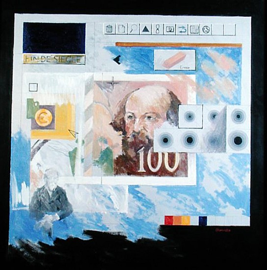 Fin de Siecle Cezanne and The Euro, 1999 (oil on canvas)  von Christopher  Glanville