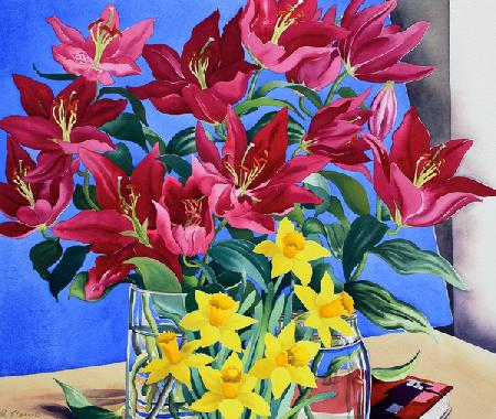 Magenta Lilies and Daffodils 2016