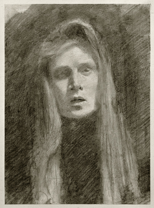 Weibliches Porträt mit Kopftuch (Selbstbildnis) von Clara Siewert