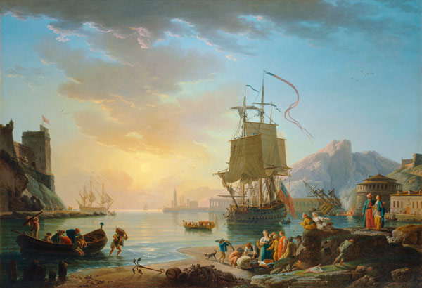 Marine, soleil couchant-Seaside painting with setting sun von Claude Joseph Vernet