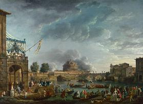 Sportlicher Wettkampf auf dem Tiber in Rom 1750