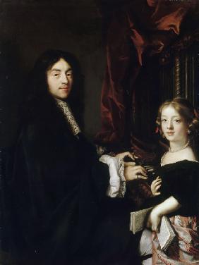 Porträt von Organist Charles Couperin (1638-1678) mit Tochter