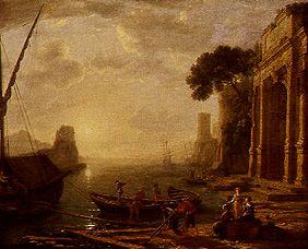 Sonnenaufgang in einem orientalischen Hafen um 1649