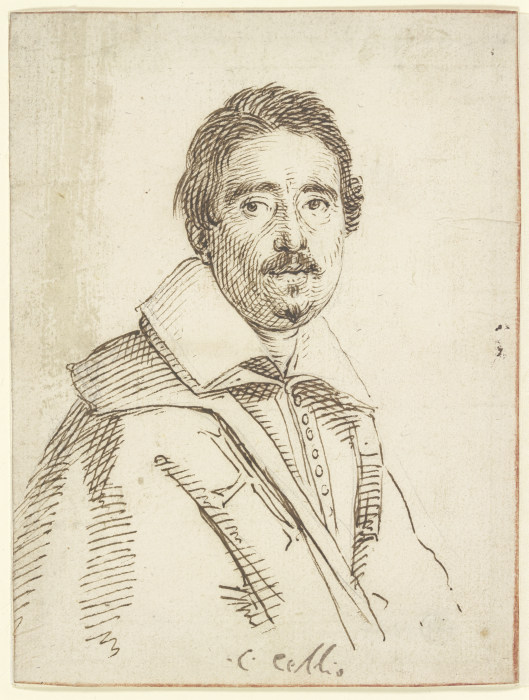 Brustbild eines Mannes mit Schnurr- und Knebelbart und umgelegtem Kragen nach rechts von Claude Mellan