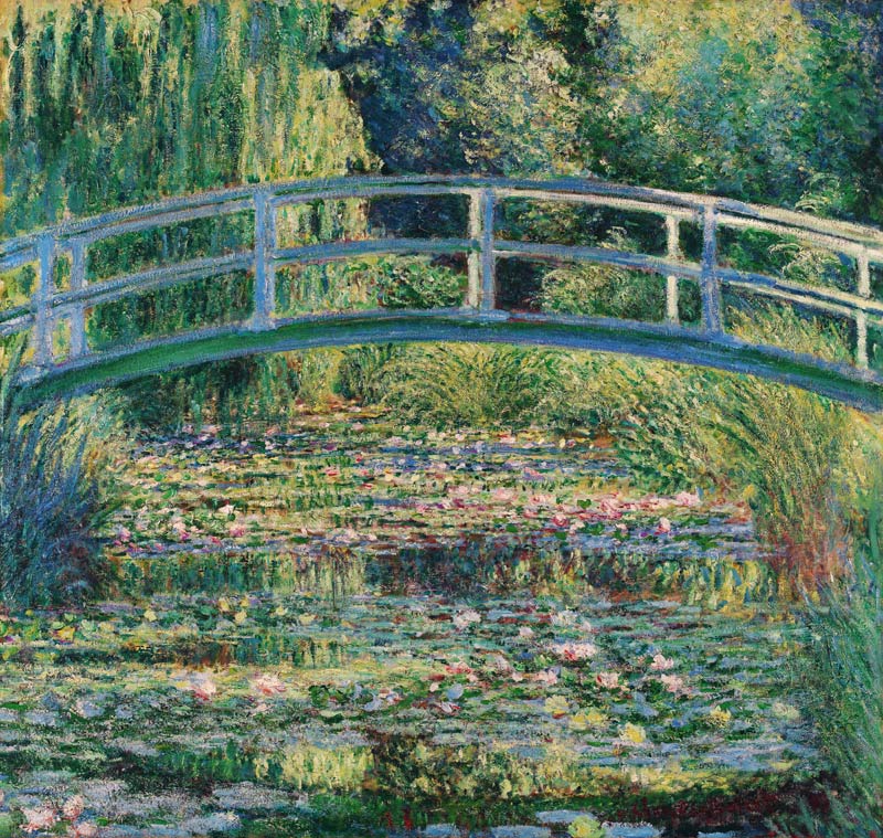 Brücke in Monets Garten mit weißen Seerosen von Claude Monet