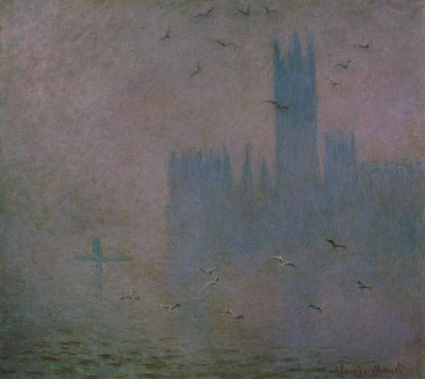 Möven im Dunst vor dem Parlament in London von Claude Monet