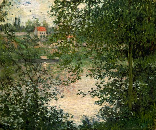 Blick durch Bäume auf der Ile de la Grande Jatte von Claude Monet