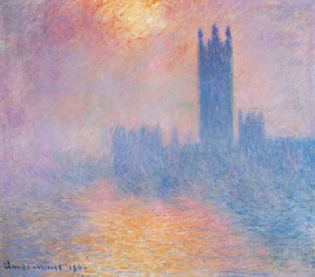 The Houses of Parliament, London, with the sun breaking through the fog 1904