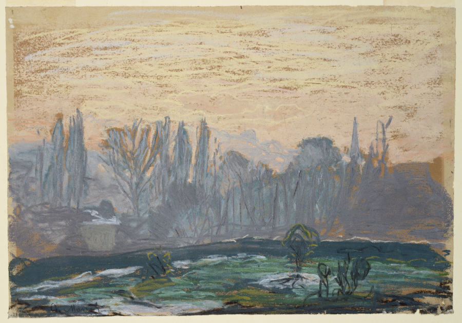 Winterliche Landschaft mit Abendhimmel von Claude Monet
