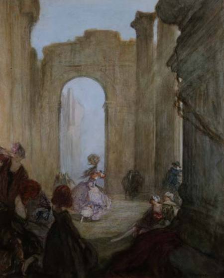 Girls watching a dancer among classical ruins von Claude Shepperson