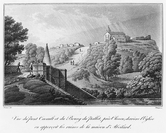 View of the Cacault bridge and the village of Pallet, near Clisson, ruins of the house of Abelard, i von Claude Thienon