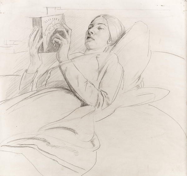 Portrait of Winifred Knights (1899-1947) reading, c.1921 (pencil on paper)  von Colin Unwin Gill