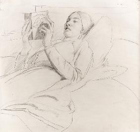 Portrait of Winifred Knights (1899-1947) reading, c.1921 (pencil on paper) 