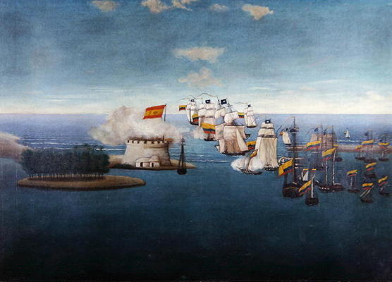 The Battle of Maracaibo on 24th July, 1823 (oil on canvas) von Colombian School
