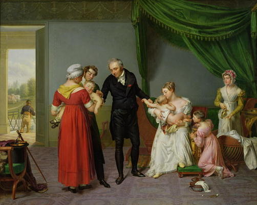 Baron Jean Louis Alibert (1768-1837) performing the vaccination against smallpox in the Chateau of L von Constant Joseph Desbordes