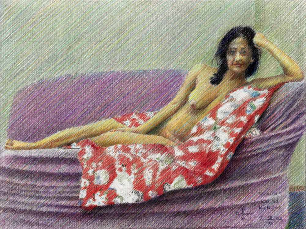Frau in einem roten Kimono – 11.10.22 von Corné Akkers