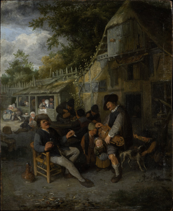 Bauernwirtschaft mit Drehleierspieler von Cornelis Dusart