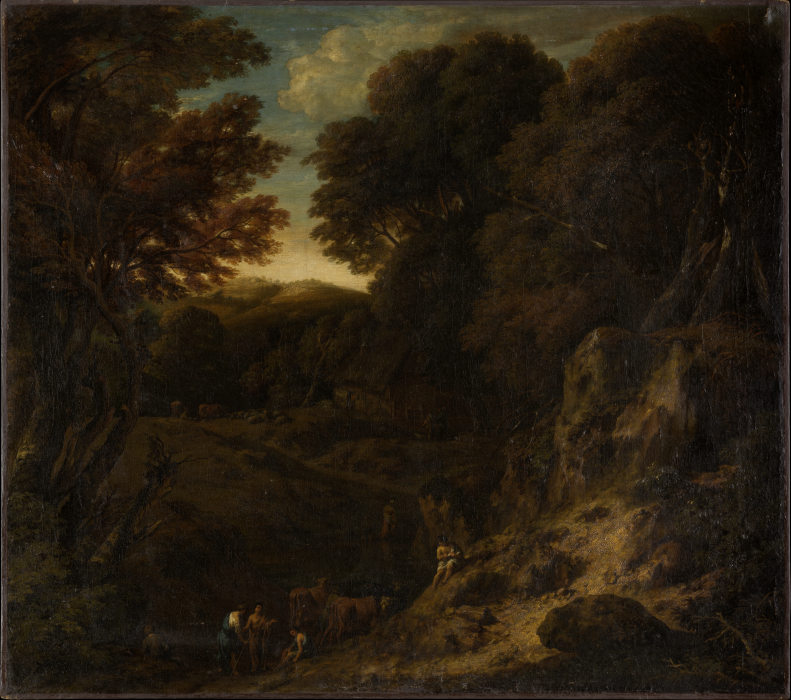 Italienische Waldlandschaft mit Viehtränke von Cornelis Huysmans