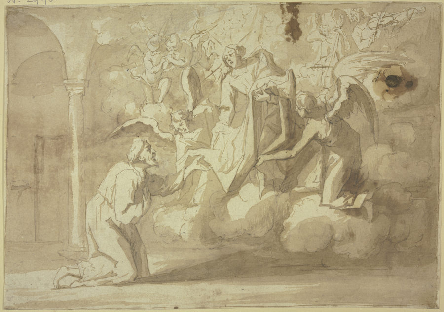 Die Muttergottes erscheint einem Heiligen und überreicht ihm ihren Mantel von Cornelis Schut I