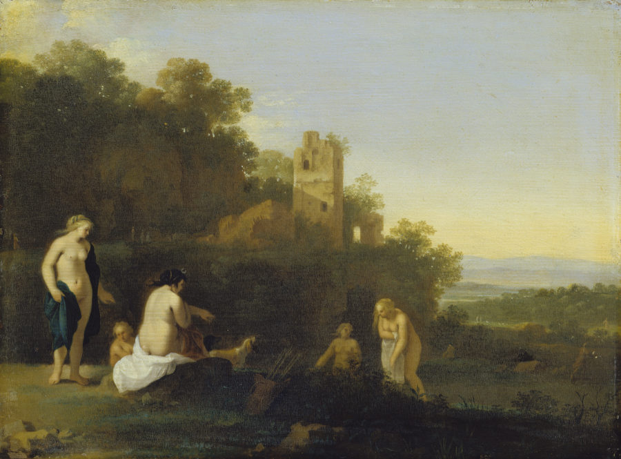 Landschaft mit der Entdeckung der Schwangerschaft der Callisto von Cornelis van Poelenburch
