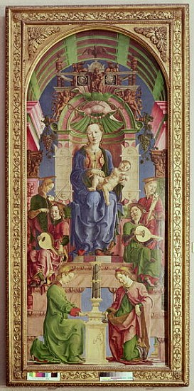 The Virgin and Child Enthroned, mid 1470s (oil & egg on tempera on poplar) von Cosimo Tura