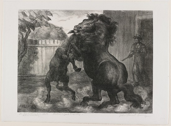Stallion and Jack Fighting von John Steuart Curry