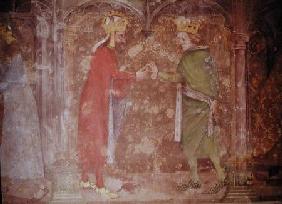 Charles IV (1316-78) receiving the thorns of the crown of Christ from Jean II (1319-64) from the Cha c.1357