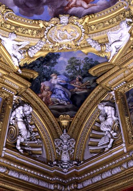 The 'Sala di Apollo' (Hall of Apollo) detail of pendentive depicting the muses Urania and Euterpe von Pietro  da Cortona,