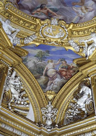 The 'Sala di Apollo' (Hall of Apollo) detail of pendentive depicting the muses Calliope and Melpomen c.1647