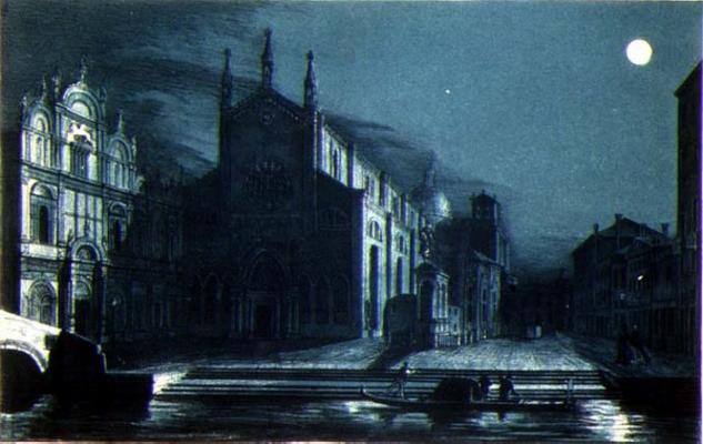 Nocturnal Scene of the Church of SS. Giovanni and Paolo, Venice, engraved by Brizeghel (litho) von Dalda