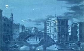 Nocturnal Scene of the Ponte di Rialto, Venice, engraved by Brizeghel (litho) 01st-