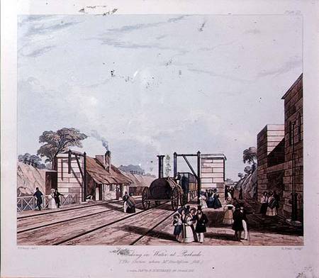 Liverpool and Manchester Railway: Taking water at Parkside von Daniel and Robert Havell
