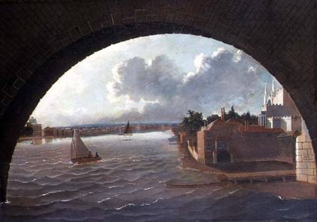 The Thames at Westminster seen through the arch of a bridge von Daniel Turner