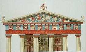 Facade of the Temple of Jupiter at Aegina (323-27 BC) (colour litho)