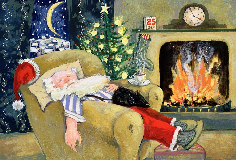 Santa sleeping by the fire von David  Cooke