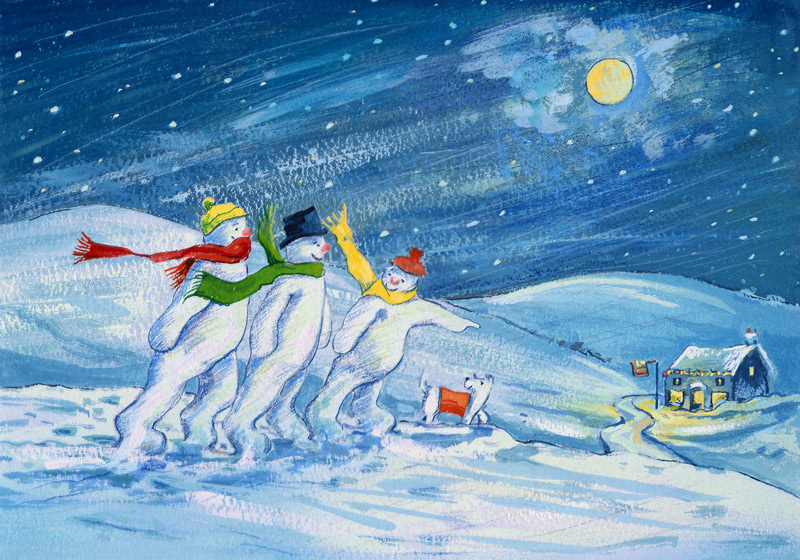 Snowmen on their way to the Pub  von David  Cooke