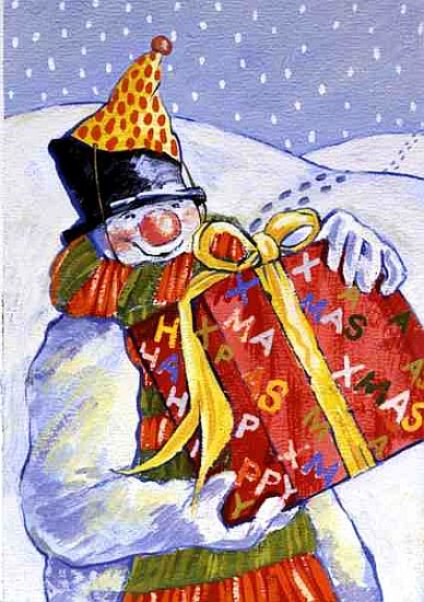 Snowman Delivering Presents, 1999 (gouache on paper)  von David  Cooke