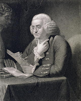 Portrait of Benjamin Franklin, engraved by Thomas B. Welch (1814-74) (engraving) von David Martin