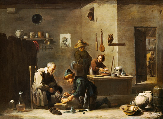 In der Praxis eines Dorfbaders. von David Teniers