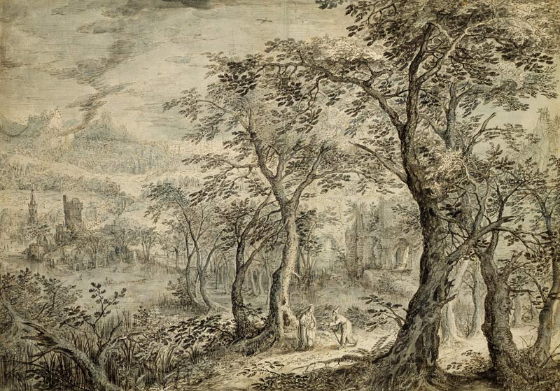 Wooded Landscape with the Temptation of Christ von David Vinckboons
