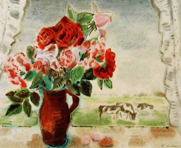 Adolf de Haer, Braune Vase mit Rosen von de Haer Adolf