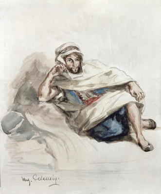 Seated Arab (w/c on paper) von Delacroix