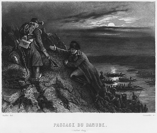 Napoleon I Bonaparte (1769-1821) crossing the River Danube during the night of 4th July 1809; engrav von Denis-Auguste-Marie Raffet